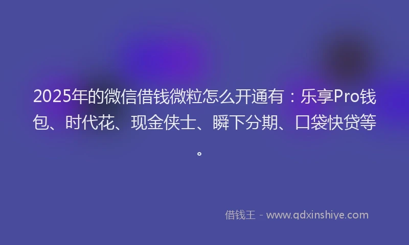 2025年的微信借钱微粒怎么开通有：乐享Pro钱包、时代花、现金侠士、瞬下分期、口袋快贷等。