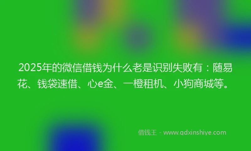2025年的微信借钱为什么老是识别失败有：随易花、钱袋速借、心e金、一橙租机、小狗商城等。
