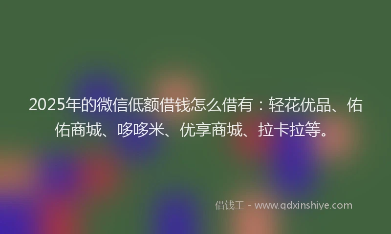 2025年的微信低额借钱怎么借有：轻花优品、佑佑商城、哆哆米、优享商城、拉卡拉等。