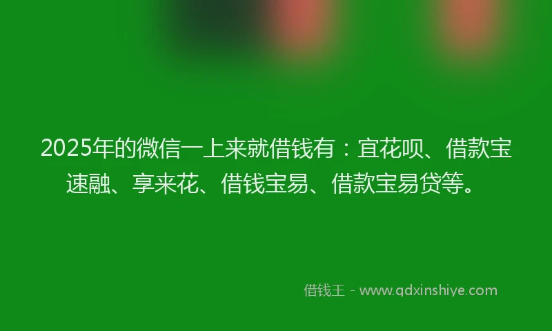 2025年的微信一上来就借钱有：宜花呗、借款宝速融、享来花、借钱宝易、借款宝易贷等。