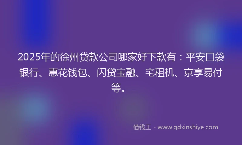 2025年的徐州贷款公司哪家好下款有：平安口袋银行、惠花钱包、闪贷宝融、宅租机、京享易付等。