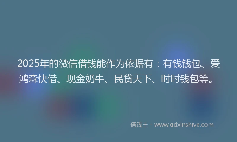 2025年的微信借钱能作为依据有：有钱钱包、爱鸿森快借、现金奶牛、民贷天下、时时钱包等。