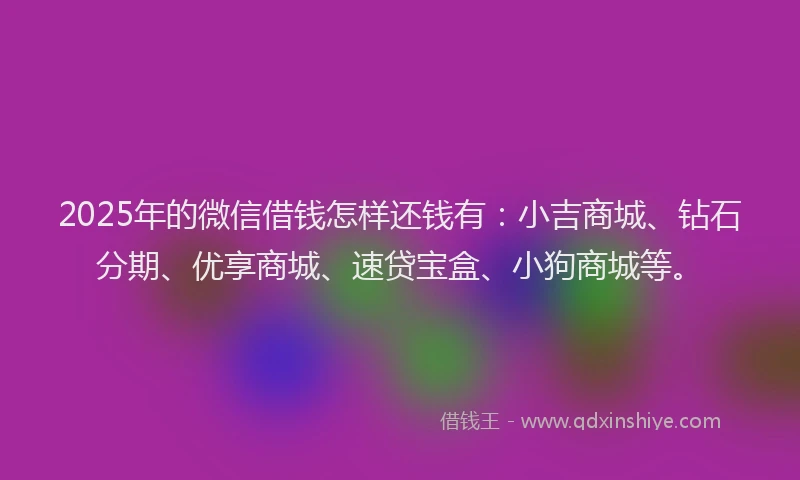 2025年的微信借钱怎样还钱有：小吉商城、钻石分期、优享商城、速贷宝盒、小狗商城等。