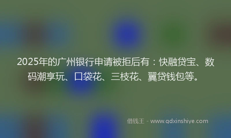 2025年的广州银行申请被拒后有：快融贷宝、数码潮享玩、口袋花、三枝花、翼贷钱包等。
