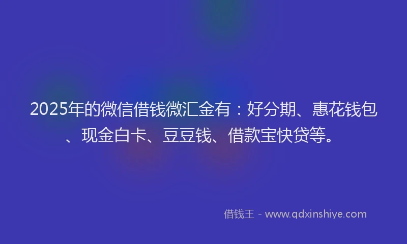 2025年的微信借钱微汇金有：好分期、惠花钱包、现金白卡、豆豆钱、借款宝快贷等。