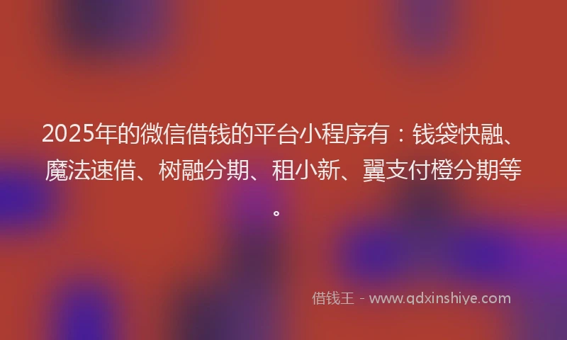 2025年的微信借钱的平台小程序有：钱袋快融、魔法速借、树融分期、租小新、翼支付橙分期等。