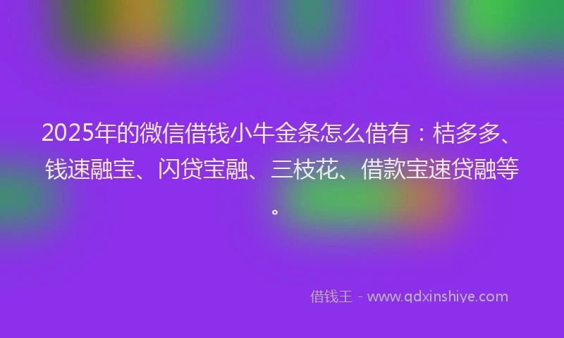2025年的微信借钱小牛金条怎么借有：桔多多、钱速融宝、闪贷宝融、三枝花、借款宝速贷融等。