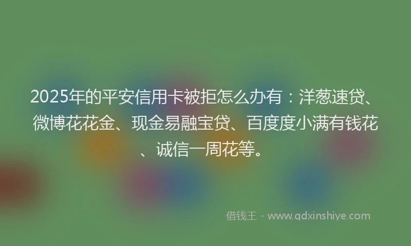 2025年的平安信用卡被拒怎么办有：洋葱速贷、微博花花金、现金易融宝贷、百度度小满有钱花、诚信一周花等。