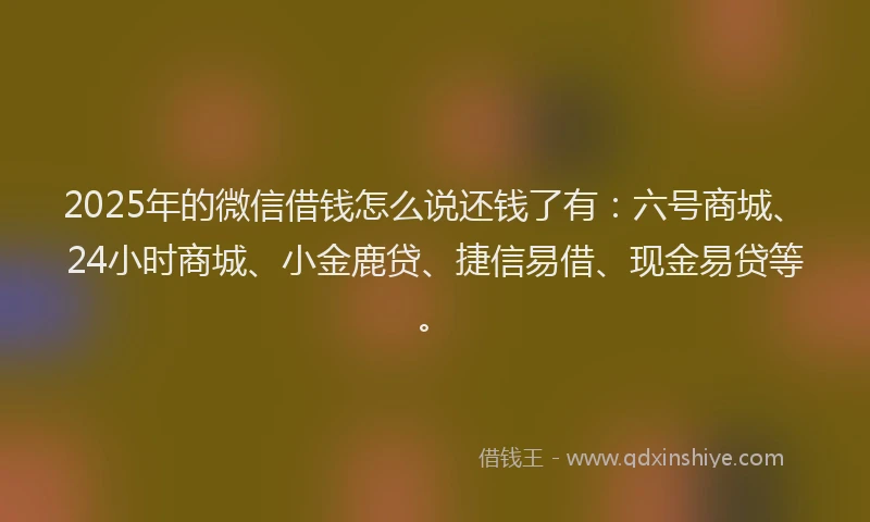 2025年的微信借钱怎么说还钱了有：六号商城、24小时商城、小金鹿贷、捷信易借、现金易贷等。