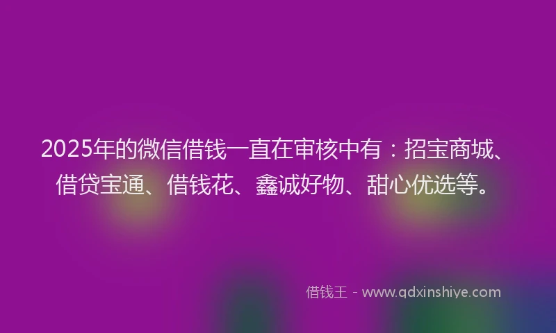 2025年的微信借钱一直在审核中有：招宝商城、借贷宝通、借钱花、鑫诚好物、甜心优选等。