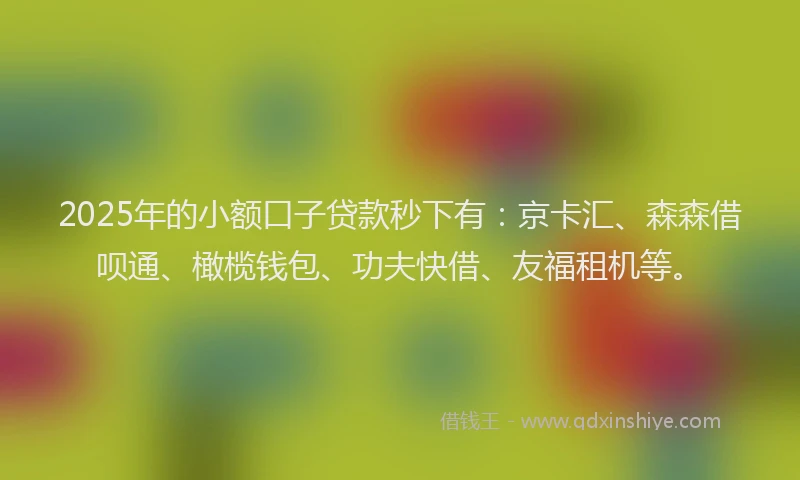 2025年的小额口子贷款秒下有：京卡汇、森森借呗通、橄榄钱包、功夫快借、友福租机等。