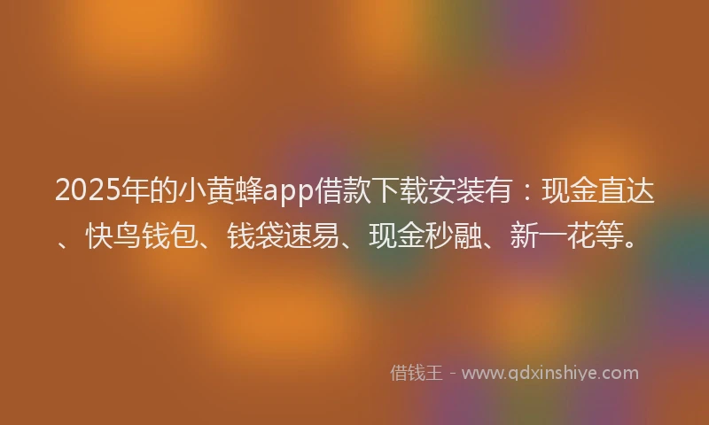 2025年的小黄蜂app借款下载安装有：现金直达、快鸟钱包、钱袋速易、现金秒融、新一花等。