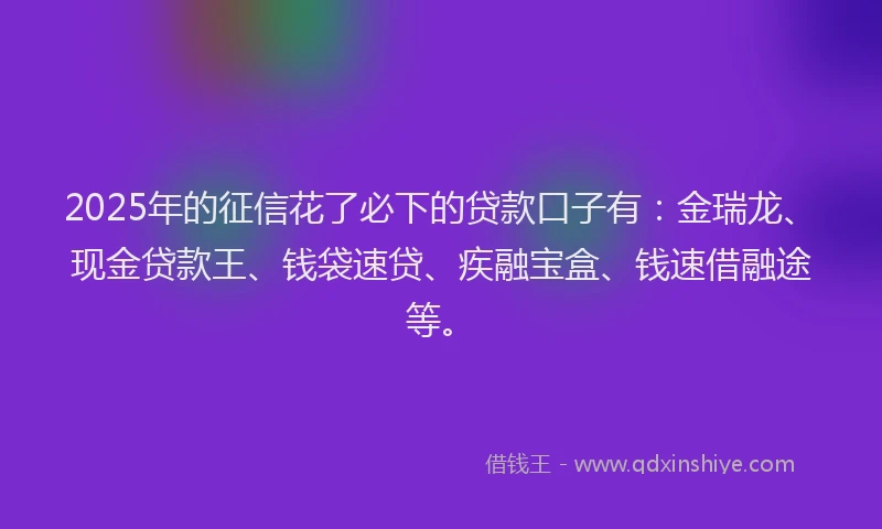 2025年的征信花了必下的贷款口子有：金瑞龙、现金贷款王、钱袋速贷、疾融宝盒、钱速借融途等。
