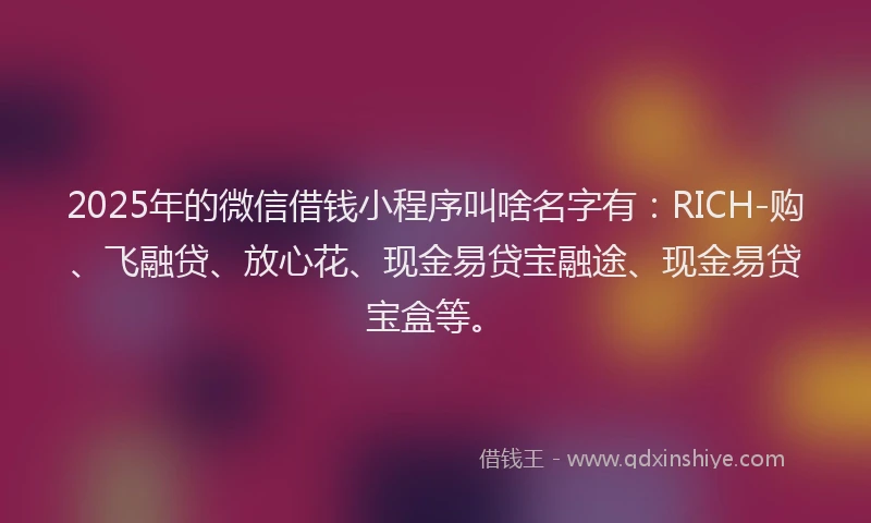 2025年的微信借钱小程序叫啥名字有：RICH-购、飞融贷、放心花、现金易贷宝融途、现金易贷宝盒等。