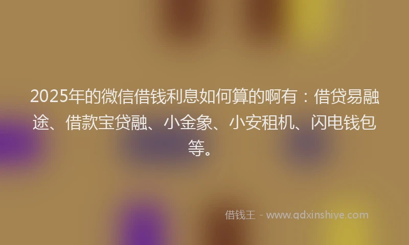 2025年的微信借钱利息如何算的啊有：借贷易融途、借款宝贷融、小金象、小安租机、闪电钱包等。