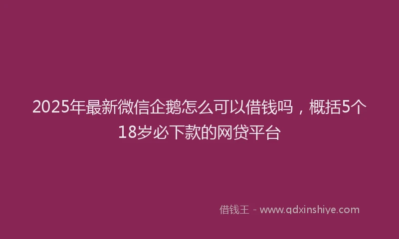 2025年最新微信企鹅怎么可以借钱吗，概括5个18岁必下款的网贷平台