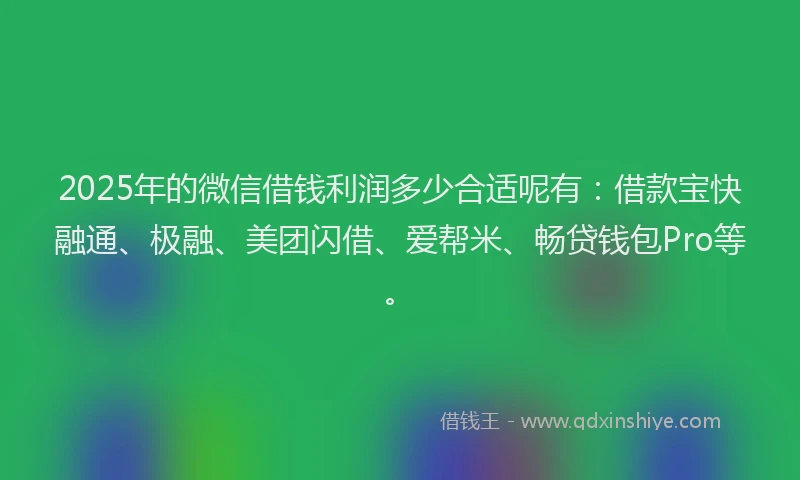 2025年的微信借钱利润多少合适呢有：借款宝快融通、极融、美团闪借、爱帮米、畅贷钱包Pro等。