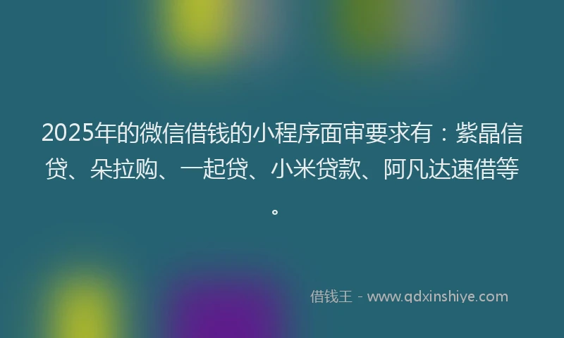 2025年的微信借钱的小程序面审要求有：紫晶信贷、朵拉购、一起贷、小米贷款、阿凡达速借等。
