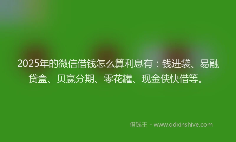 2025年的微信借钱怎么算利息有：钱进袋、易融贷盒、贝赢分期、零花罐、现金侠快借等。