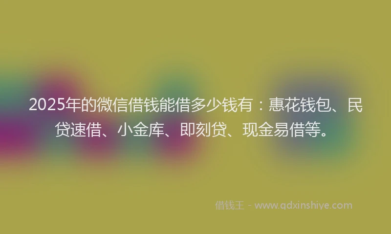 2025年的微信借钱能借多少钱有：惠花钱包、民贷速借、小金库、即刻贷、现金易借等。