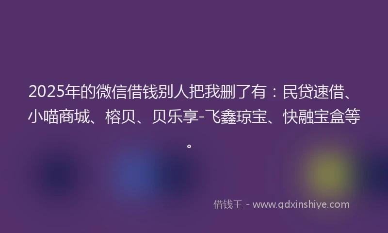 2025年的微信借钱别人把我删了有:民贷速借、小喵商城、榕贝、贝乐享-飞鑫琼宝、快融宝盒等。