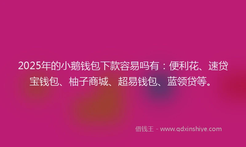 2025年的小鹅钱包下款容易吗有：便利花、速贷宝钱包、柚子商城、超易钱包、蓝领贷等。