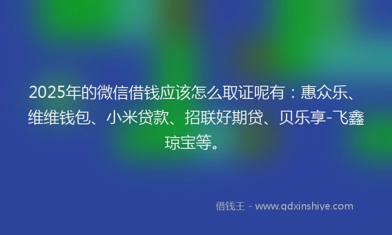 2025年的微信借钱应该怎么取证呢有：惠众乐、维维钱包、小米贷款、招联好期贷、贝乐享-飞鑫琼宝等。