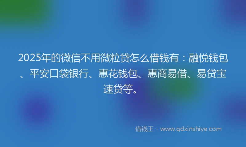 2025年的微信不用微粒贷怎么借钱有：融悦钱包、平安口袋银行、惠花钱包、惠商易借、易贷宝速贷等。