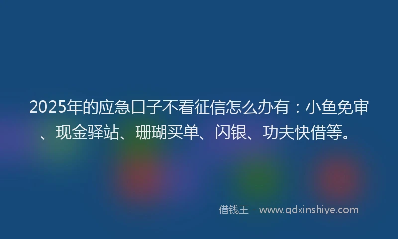 2025年的应急口子不看征信怎么办有：小鱼免审、现金驿站、珊瑚买单、闪银、功夫快借等。