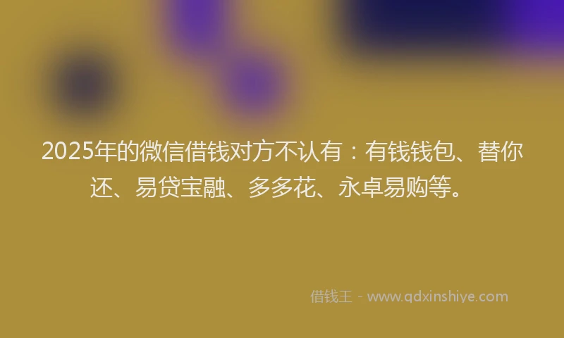 2025年的微信借钱对方不认有：有钱钱包、替你还、易贷宝融、多多花、永卓易购等。