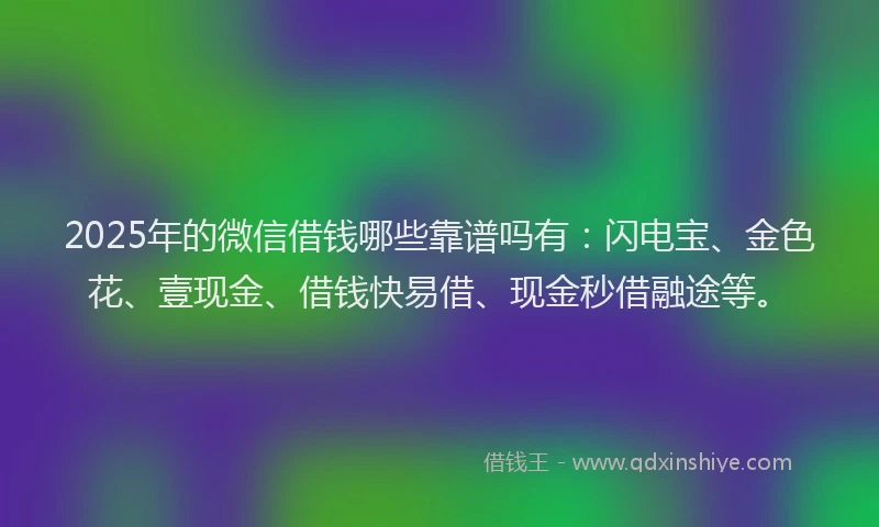 2025年的微信借钱哪些靠谱吗有：闪电宝、金色花、壹现金、借钱快易借、现金秒借融途等。
