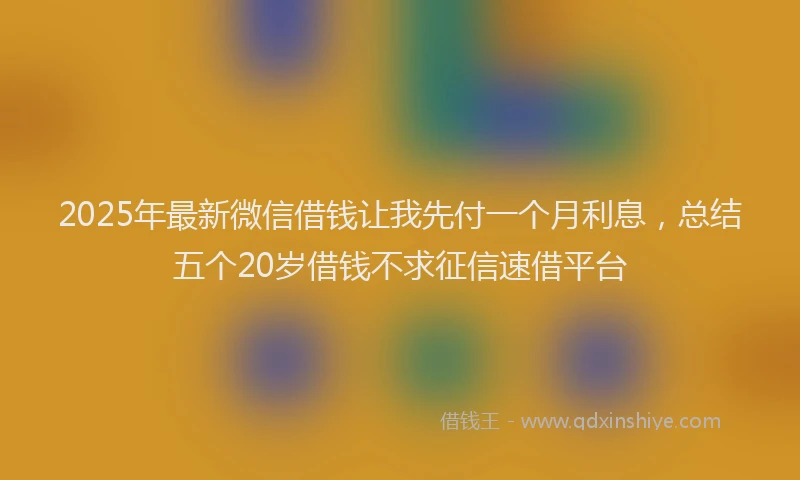 2025年最新微信借钱让我先付一个月利息，总结五个20岁借钱不求征信速借平台