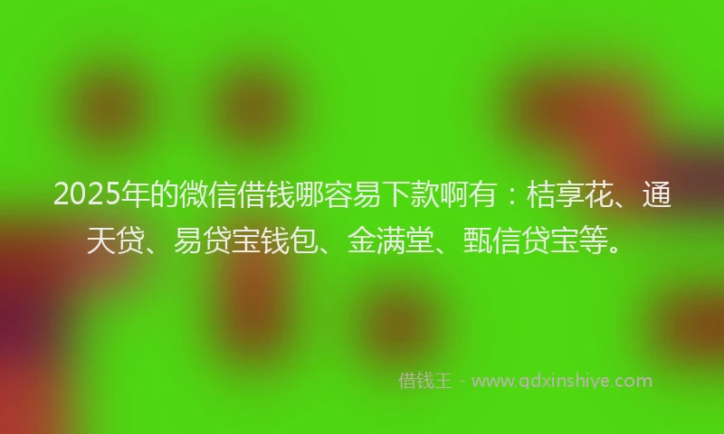 2025年的微信借钱哪容易下款啊有：桔享花、通天贷、易贷宝钱包、金满堂、甄信贷宝等。