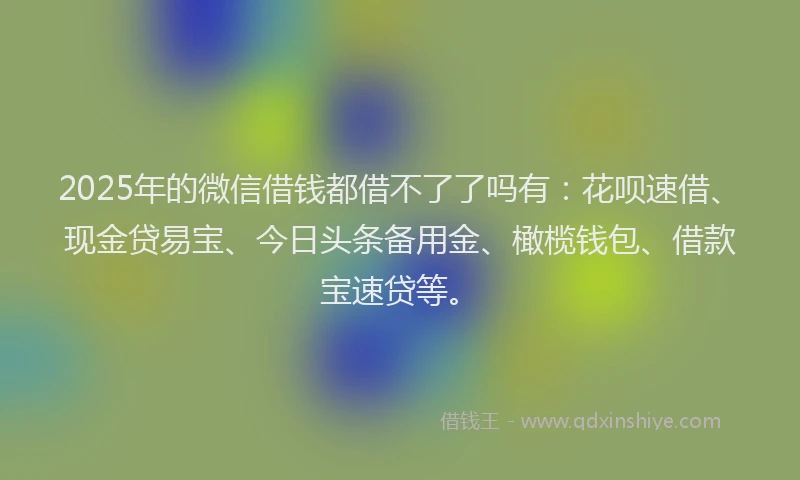 2025年的微信借钱都借不了了吗有：花呗速借、现金贷易宝、今日头条备用金、橄榄钱包、借款宝速贷等。