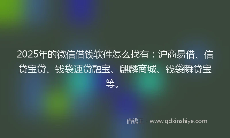 2025年的微信借钱软件怎么找有：沪商易借、信贷宝贷、钱袋速贷融宝、麒麟商城、钱袋瞬贷宝等。