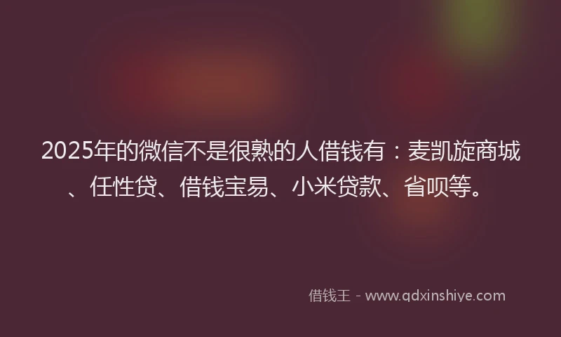 2025年的微信不是很熟的人借钱有：麦凯旋商城、任性贷、借钱宝易、小米贷款、省呗等。