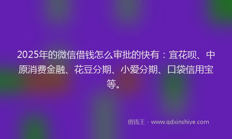 2025年的微信借钱怎么审批的快有：宜花呗、中原消费金融、花豆分期、小爱分期、口袋信用宝等。
