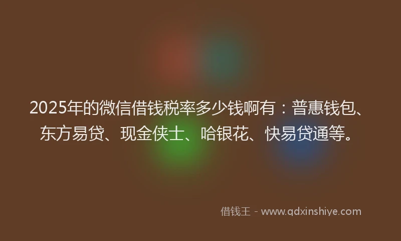 2025年的微信借钱税率多少钱啊有：普惠钱包、东方易贷、现金侠士、哈银花、快易贷通等。