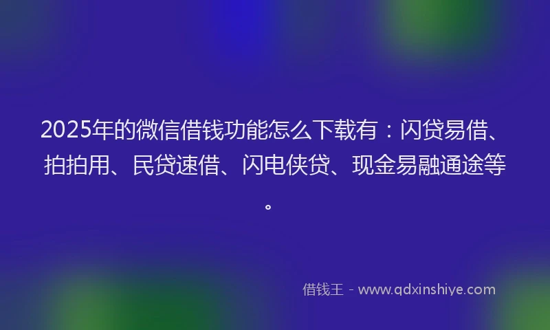 2025年的微信借钱功能怎么下载有：闪贷易借、拍拍用、民贷速借、闪电侠贷、现金易融通途等。