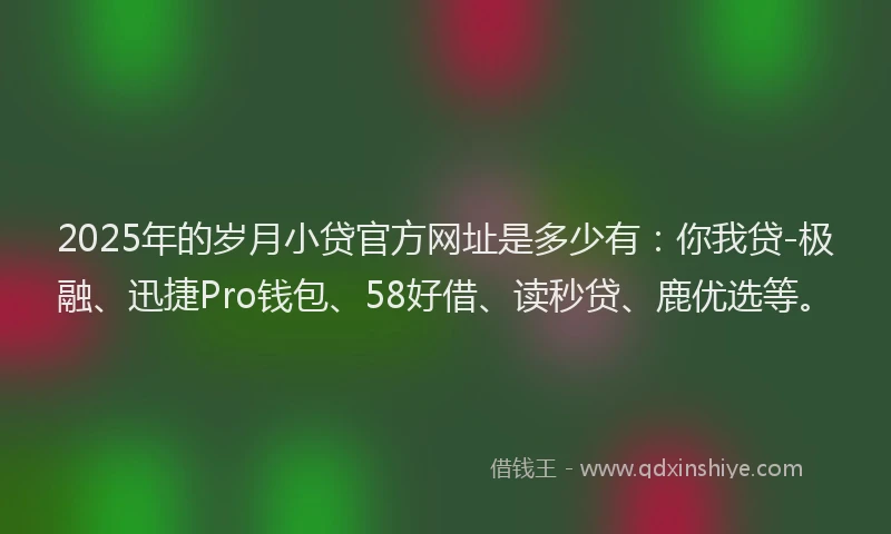 2025年的岁月小贷官方网址是多少有：你我贷-极融、迅捷Pro钱包、58好借、读秒贷、鹿优选等。