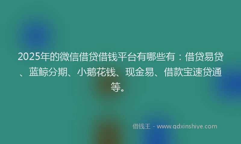 2025年的微信借贷借钱平台有哪些有：借贷易贷、蓝鲸分期、小鹅花钱、现金易、借款宝速贷通等。