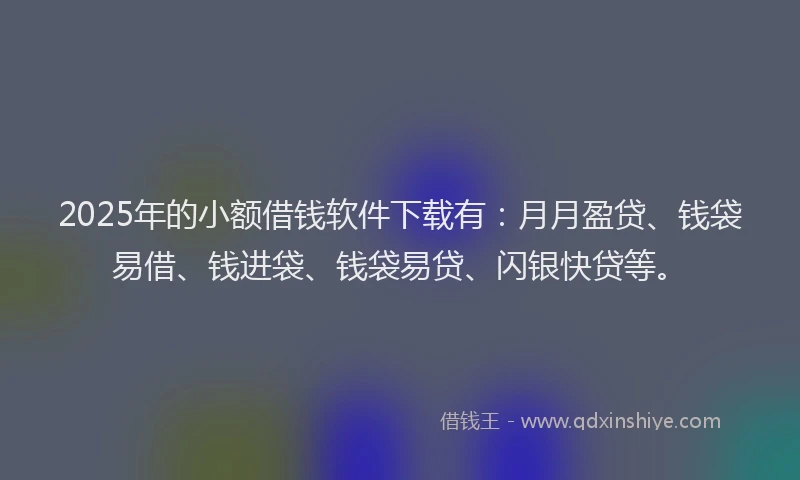2025年的小额借钱软件下载有：月月盈贷、钱袋易借、钱进袋、钱袋易贷、闪银快贷等。
