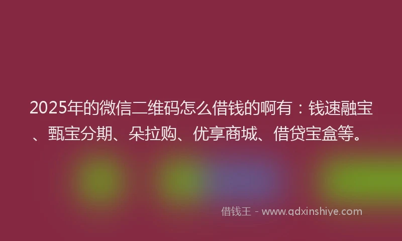 2025年的微信二维码怎么借钱的啊有：钱速融宝、甄宝分期、朵拉购、优享商城、借贷宝盒等。