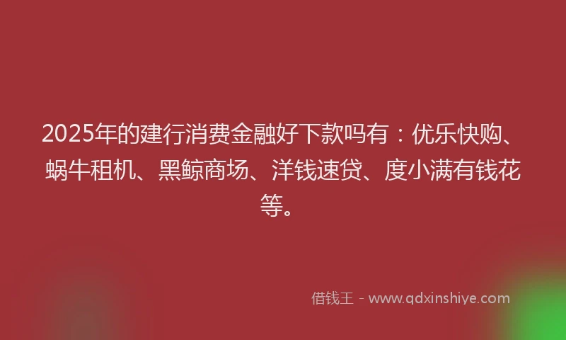 2025年的建行消费金融好下款吗有：优乐快购、蜗牛租机、黑鲸商场、洋钱速贷、度小满有钱花等。