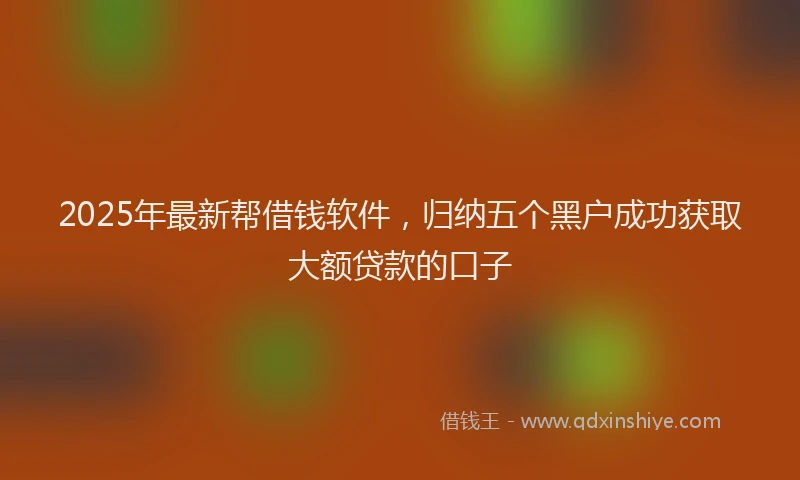 2025年最新帮借钱软件，归纳五个黑户成功获取大额贷款的口子