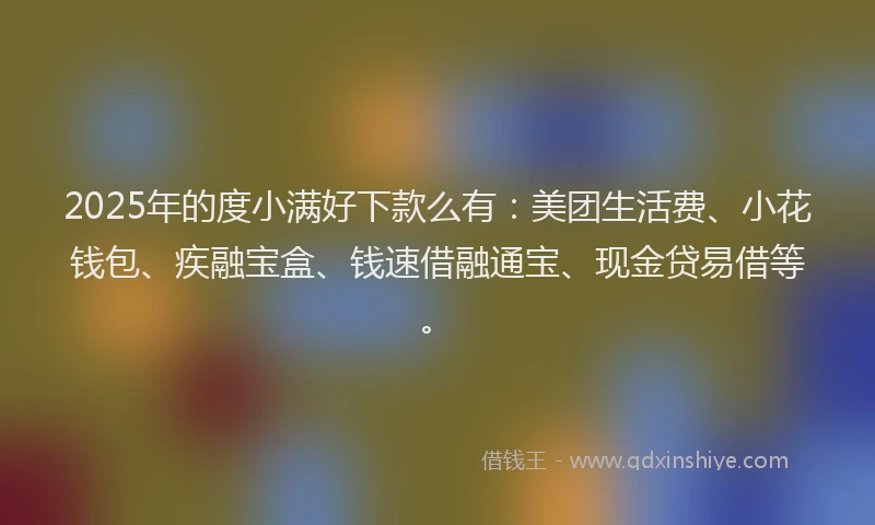 2025年的度小满好下款么有：美团生活费、小花钱包、疾融宝盒、钱速借融通宝、现金贷易借等。