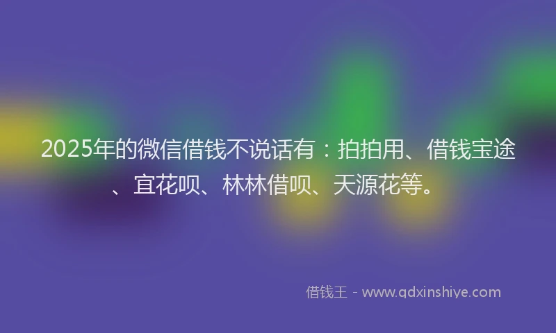 2025年的微信借钱不说话有：拍拍用、借钱宝途、宜花呗、林林借呗、天源花等。