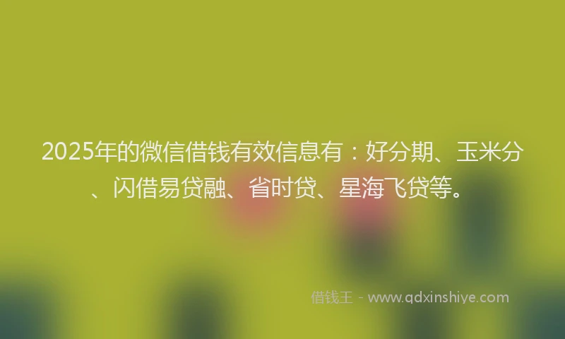 2025年的微信借钱有效信息有：好分期、玉米分、闪借易贷融、省时贷、星海飞贷等。