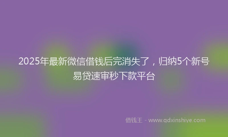 2025年最新微信借钱后完消失了，归纳5个新号易贷速审秒下款平台