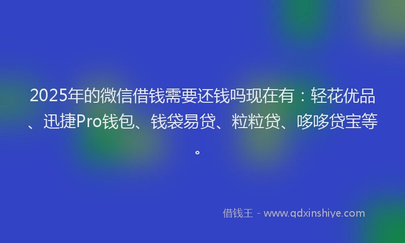 2025年的微信借钱需要还钱吗现在有：轻花优品、迅捷Pro钱包、钱袋易贷、粒粒贷、哆哆贷宝等。